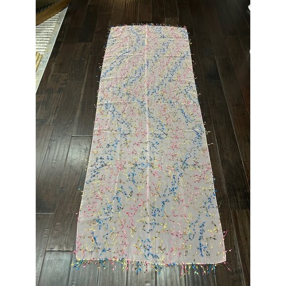 Elegant Sheer Pink Scarf Lightweight Shawl Wrap Colorful Fringe Accent Comfort - Picture 4 of 9